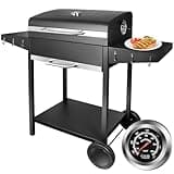 kisidus Holzkohle Grillwagen, Holzkohlegrill mit Deckel und Thermometer, groß Kohle mobiler BBQ Grill für Garten, Camping und Outdoor-Events