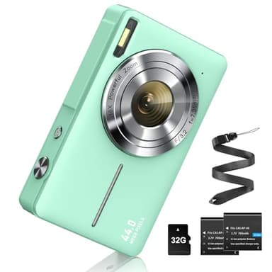 Digitalkamera 1080P 44MP Fotokamera Fotoapparat mit 32G Karte 16X Digitalzoom Digital Kamera mit Batterie Tragbare Einfache Digitalkamera für Kinder Student Teenager Anfänger Senioren (Grün)