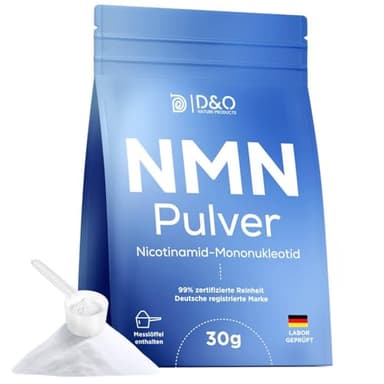 D&O Nature Products NMN Pulver 30g, Nicotinamid-Mononukleotid 99% zertifizierte Reinheit, Laborgeprüft, ohne Zusatz-oder Füllstoffe