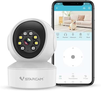VSTARCAM Überwachungskamera Innen - 2K QHD, 360° WLAN Indoor Hundekamera mit APP, Automatische Verfolgung, 2-Wege-Audio, Bewegungserkennung, Farb-Nachtsicht zu 9m, bis zu 256 GB lokaler Speicher