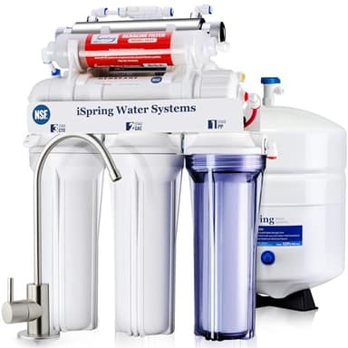 iSpring RCC7AKUV 7 Stufiges Umkehrosmose Trinkwasser Filtersystem,NSF-zertifiziert Umkehrosmoseanlage mit alkalischem Remineralisierungsfilter und UV Lampe,PH+ TDS Reduktion, 75GPD