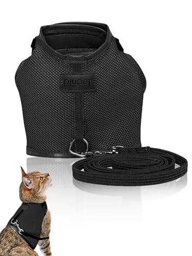 PiuPet® Katzengeschirr mit 1,2m Leine - Ausbruchsicher für Katzen | Schwarz