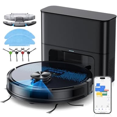 Lubluelu Saugroboter mit Absaugstation 3-in-1, 4500Pa Staubsauger Roboter mit Wischfunktion, Roboterstaubsauger mit Lasernavigation APP Steuerung, Ideal für Tierhaare, Teppiche, Hartböden (SL60 Pro)