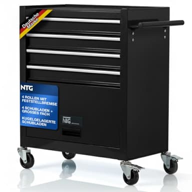 NTG Werkstattwagen 4 Schubladen + großes Fach - leer - Kugelgelagerte Schubladen - Transportsicherung - 2 Rollen m. Feststellbremse - Werkzeugwagen - PERFEKTE WERKSTATTORGANISATION
