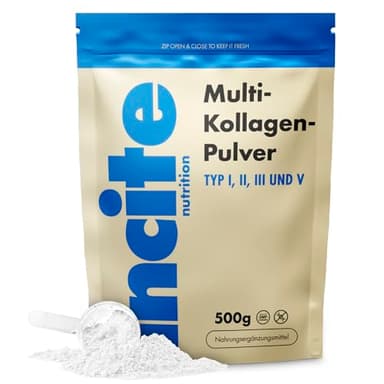Incite Nutrition Geschmacksneutrales Multi Collagen Pulver 500 g. Quelle für Kollagen Typ 1, 2, 3 und 5. Essentielles Ergänzungsmittel für Haut, Gelenke, Knochen, Haare, Nägel und Muskelregeneration.