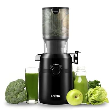 Fretta Entsafter,Slow Juicer mit 108MM Breite und Größere Fütterungsröhre,Füllvolumen für ganze Gemüse und Obst,BPA-frei Tritan-Material Entsafter,Einfacher Installation,200W