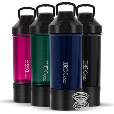 720°DGREE Protein Shaker mit Pulverfach 550ml “uberShaker“ – Auslaufsicher, BPA-Frei, Skala, Spiralmixer für cremige Shakes - Premium Eiweißshaker, Schüttelbecher ideal für Fitness, Gym