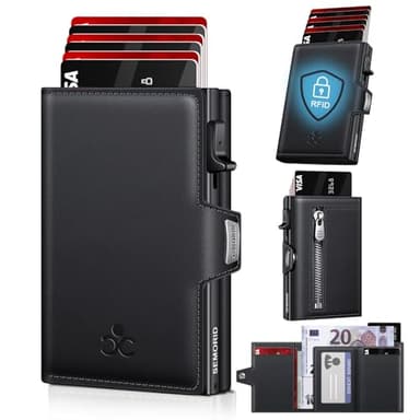 Geldbörse Herren, Portmonee Herren mit Münzfach & RFID Schutz, Slim Wallet Pop-up Kartenetui Herrens, Geldbeutel Herrens für 9-11 Karten ID-Fenster Geldscheinfach Smart Wallet for Men (Schwarz)