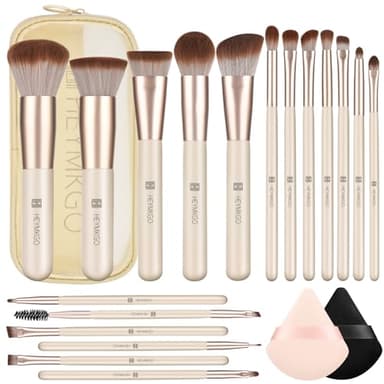 Pinselset Makeup HEYMKGO 18 Stück Professionelle Makeup Pinsel Set mit 2 Puderquaste & Reisetasche, Premium Synthetische Stiftung Puder Blush Blending Face Brush Lidschatten Kit Makeup Pinsel Tools