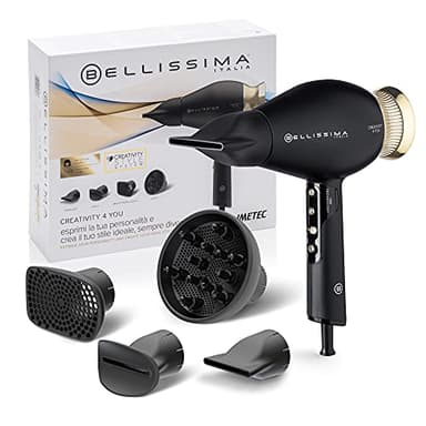 Bellissima Creativity 4 You Professioneller Haartrockner, 4 Zubehörteile, Diffusor, intelligente Temperaturregelung, Ionentechnologie, Beauty-Tasche, 2 Geschwindigkeiten, 3 Temperaturen, 1800 W