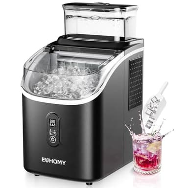 EUHOMY Eiswürfelmaschine für die Arbeitsplatte, 15 kg Eismaschine Ice Maker, 2L Eiswürfelmaschinen, 16 Eiswürfel in 13 Min, Selbstreinigende Eiswürfelbereiter für Zuhause/Küche/Büro, Schwarz