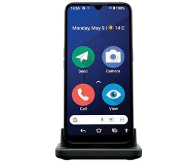 Doro - 8200-4G-Smartphone für Senioren - Ohne Vertrag - 6.1'' Display - Notruftaste mit GPS - Dreifachkamera - Klarer Klang - Spritzwassergeschützt - Inklusive Ladesockel - Blau
