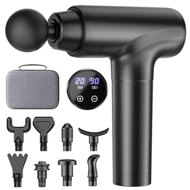 Massagepistole, Muskel Percussion Massagegerät, Massage Gun mit LED-Touchscreen, 20 Geschwindigkeiten, 9 Massageköpfe, Tragetasche, Leise Elektrische Massage Pistole, Geschenk für Männer & Frauen