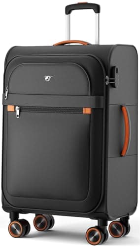 ABISTAB Weichschalenkoffer mittelgroß 66x44x28cm - Stoff Koffer Trolley - Leicht Reisekoffer mit 4 Rollen & Zahlenschloss, Handgepäck Koffer, 77 Liter, Schwarz