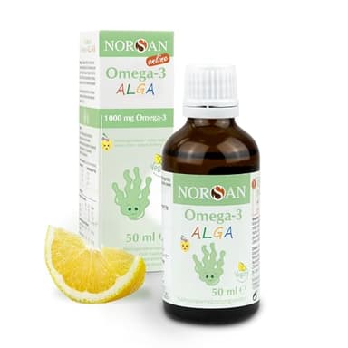 NORSAN Omega 3 ALGA Öl vegan 50ml - hochdosiertes Omega 3 vegan für Kinder 1.000mg pro Portion -Algenöl reich an DHA - Tagesdosis 2 ml ab 35 kg