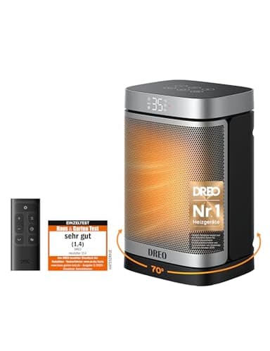 Dreo Heizlüfter Energiesparend Klein, 1500W Heizung Elektrisch mit Thermostat, 70° Oszillierend Elektroheizung, PTC Keramik Heizlüfter Leise, ECO-Modus, 12-Std-Timer, Überhitzungs- & Kippschutz