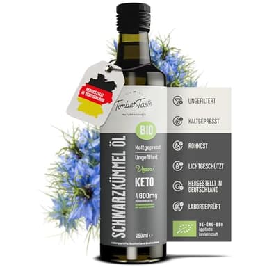 Black Seed Oil Bio Schwarzkümmelöl ungefiltert 250ml – Ägyptisches Schwarzkümmel Öl mit hohem Thymochinongehalt (4600 mg/1000 ml) aus deutscher Ölmanufaktur