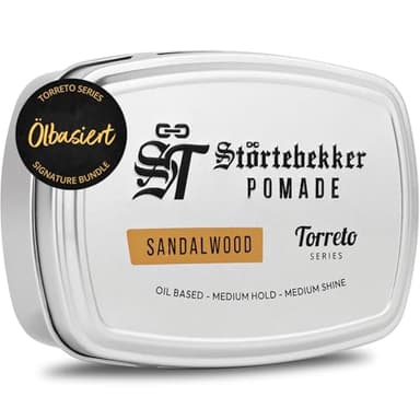Störtebekker® Premium Pomade Ölbasiert Sandelholz - Pomade Herren 'Torreto Series' - Mittlerer Halt - Mittlerer Glanz - Haarwachs 125ml - Barbershop Haarpomade - Haarstyling Made in Germany