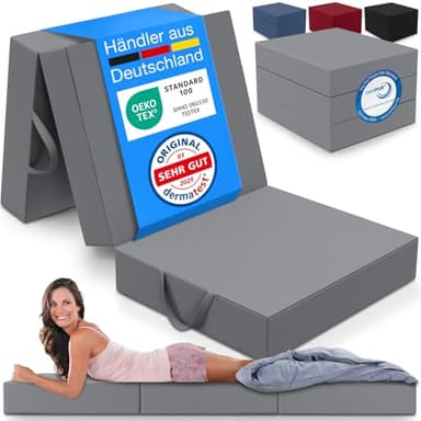ELONEO Klappmatratze, Gästematratze, 3-teilige Faltmatratze, Schaumstoff extra dick (15cm), waschbar, Bandscheibenwürfel, klappbar, Faltbare Matratze, Erwachsene (Grau, 75 x 195 x 15 cm)