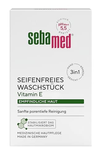 Sebamed seifenfreies Waschstück 150 g, mit Vitamin E, für die tägliche sanfte, porentiefe Reinigung empfindlicher Haut, zur Hand-, Gesichts- und Körperreinigung geeignet
