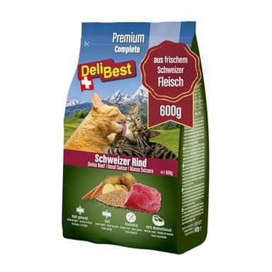 DeliBest Adult Sensitive Complete Cat Rind I Halbfeuchtes Katzenfutter für Katzen Adult I aus 100% Schweizer Rindfleisch I getreidefrei & ohne andere Zusätze I Katzenfutter kaltgepresst I 600 g