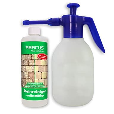 ABACUS® Steinreiniger Set, selbsttätiger Algenentferner & Flechtenentferner, 40% Wirkstoff, gegen Flechten & Algen auf Pflastersteinen – Steinreiniger 1000 ml inkl. Sprühflasche (7816.1)