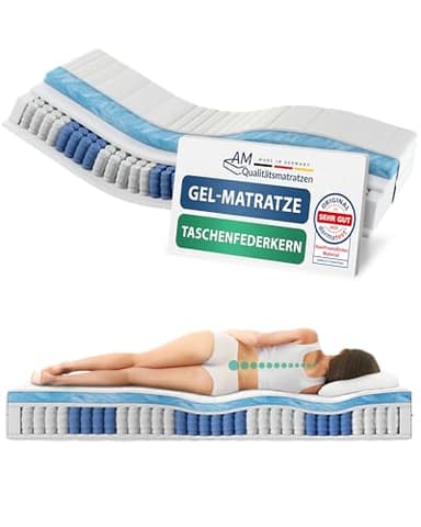 AM Qualitätsmatratzen Gelschaum Taschenfederkernmatratze 80x200cm H3 24cm - Made in Germany & Oeko TEX Siegel - 7 Zonen Gel-Federkernmatratze 80x200 mit 480 Federn & Lyocell Bezug