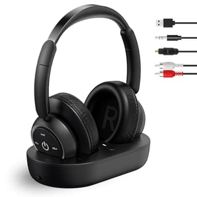 LETSACTIV Funkkopfhörer für Fernseher, kabellose TV-Kopfhörer mit TV-Sender-Ladestation für Senioren,Keine Audioverzögerung, Geeignet für Senioren oder Eltern, Schwarz