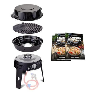 CADAC - Safari Chef 30 LP Combo + Camping-Kochbuch - Tragbarer Grill mit GreenGrill Keramikbeschichtung & Rezeptbuch - inkl. Tragetasche - Camping & Grillzubehör - BBQ-Must-Haves - 50mBar - 32 x 23 cm