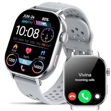 GPS Smartwatch Herren, 2.06"AMOLED Uhren Herren mit Bluetooth Anruf, 5ATM Wasserdichte Sportuhr, Kompass Höhe SOS, 178+Sportmodi Fitnessuhr, Herzfrequenz Schlafmonitor Smart Watch für Android iOS,Grau