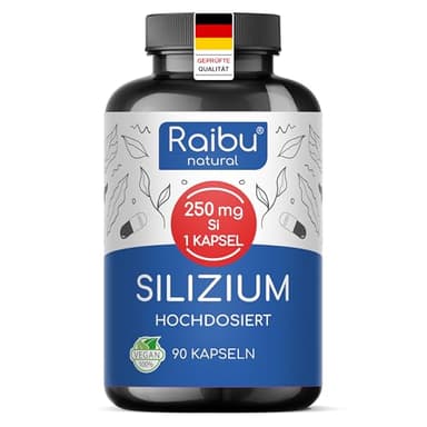 Raibu Silizium Kapseln hochdosiert - 667mg organisches Silica hochdosiert aus Bambusextrakt - 90 Kapseln für 3 Monate - Ohne Zusätze, in Deutschland produziert Vegan