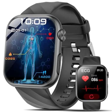 2026 Neu Smartwatch EKG+HRV/BMI/Harnsäure/ΒΙυtｚυcker Herren Damen, 1.97'' AMOLED Gesundheitsuhr mit Bluetooth Anrufe, 24H Herzfrequenz/Blutdruck/Schlafmonitor/SOS-Notruf Fitnessuhr für Android iOS