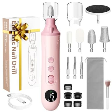 Maniküre Pediküre Set Elektrisch, Nagelfräser, Fußpflege Elektrisch mit 8 Aufsätze zur Nagelpflege, Elektrische Nagelfeile mit 15 Geschwindigkeiten und LED Licht, Aufbewahrungstasche (Rosa)