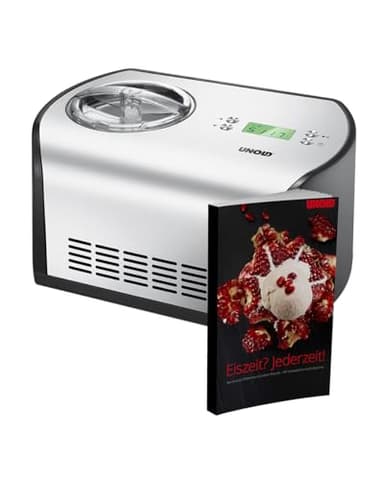 Unold 488659 Eismaschine One inkl. Eisbuch mit 101 Rezepten | Speiseeisbereiter 1,2 L, vollautomatischer, selbstkühlender Kompressor, LCD-Display Gefrierbereich bis ca. -30 °C, 135 Watt.