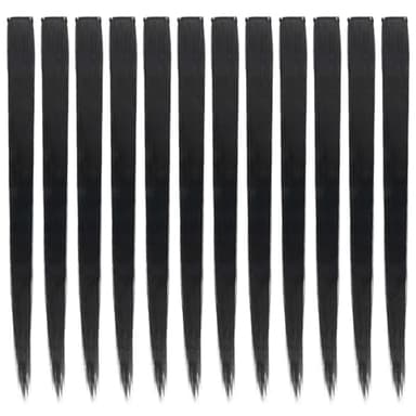 12 Stück Haarverlängerung,Schwarz Haarteil Haarsträhnen Zum Einklipsen,Glattes Langes Haarteile Haarsträhnen,55cm Hair Extensions Clip in für Kinder Frauen