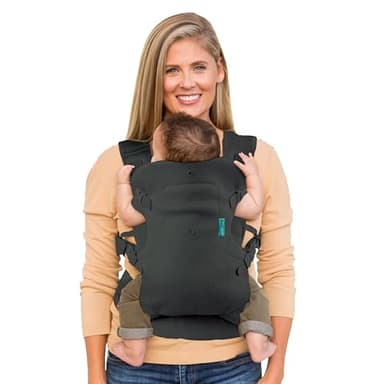 Infantino Flip 4-in-1 Light & Airy Babytrage – Atmungsaktiv, Lordosenstütze, Verstellbarer Hüftgurt, Kopfstütze, Ergonomischer Sitz, Weiche Riemen für Neugeborene von 3,6-14,5 kg, Dunkelgrau