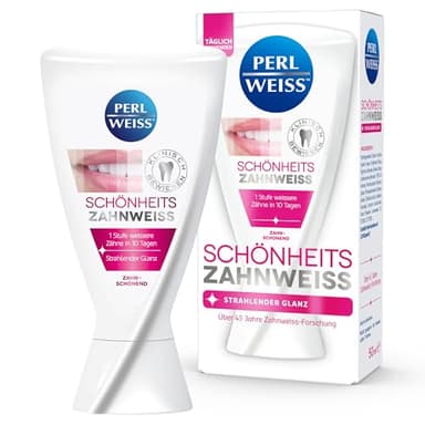 PERLWEISS Schönheits Zahnweiss Whitening Zahncreme - mit einzigartigem Pearl Powder gegen Verfärbungen - für sichtbare Zahnaufhellung, strahlenden Glanz & Zahnschmelzschutz, 50 ml