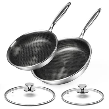 Innerwell Pfannenset 2-teilig 24 & 28 cm aus Edelstahl mit Deckel, Induktionsgeeignet, Antihaftbeschichtung mit kratzfester Wabenstruktur, backofenfest, spülmaschinengeeignet, PFOA-frei