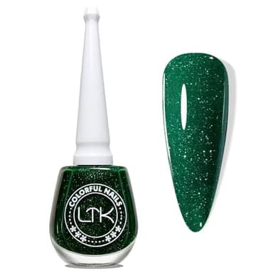Weihnachtsgrün Nagellack - 13ML Glossy Schnelltrocknend & Langanhaltend ungiftiger Nail Polish, Glänzender Natürlicher Effekt, Regular Nail Polish Ohne UV Lampe mit Cremigem Finish (Glitter Green)