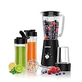 VERTENZ Titan 30 | Standmixer Smoothie Mixer | Behälter 1000ml | To-Go-Trinkflasche 400ml und 600ml mit Kühlakku | Kaffeemühle | Titanbeschichteten Klingen | Spülmaschinenfest | 800 W | Schwarz