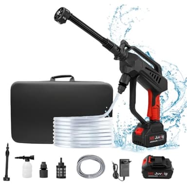 NS Juvyig Akku Hochdruckreiniger, hydroblast 21V 15A 30Bar Tragbarer Hochdruckreiniger für Auto-/Zaun-/Gartenreinigung/Terrasse/Fenster/Rasen/Pet (W/1 Battery)
