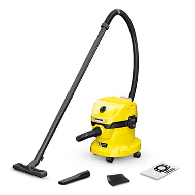 Karcher Akku-Nass-/Trockensauger WD 2-18, inkl. Filter, Fugen- und Nass-/Trockensaugdüse, 225 Watt, Kunststoffbehälter: 12 l, Saugschlauch: 1,8 m, ohne Akku, ohne Ladegerät, Gelb