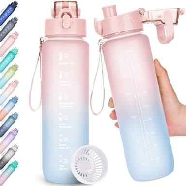 AOHAN Trinkflasche, 1l Wasserflasche BPA-Frei, Trinkflasche Sport Auslaufsicher, Sportflasche mit Zeitmarkierung für Fitness, Büro, Schule, Yoga, Outdoor