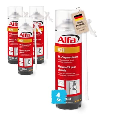 Alfa 4x Zweikomponentiger, schnell härtender 2K-Zargenschaum 4 x 400 ml, Volumenausbeute ausgeschäumt 12-14 l