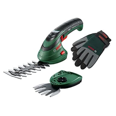 Bosch Akku Grasscheren Set Isio (3,6 Volt, Messerlänge 12 cm, Messerabstand 8 mm, mit XL-Gartenhandschuhen inklusive) – Amazon Edition