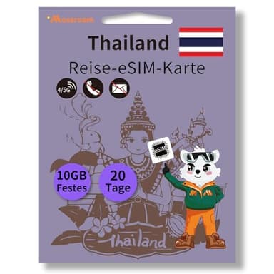 Prepaid Thailand eSIM, 10 GB High-Speed 5G/4G LTE Festnetzdaten, für 20 Tage Prepaid – Keine physische SIM erforderlich – Sofortige QR-Code-Aktivierung – Keine Verträge, Keine versteckten Gebühren
