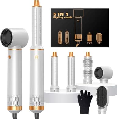 Hair Styler Set, Hairstyler 5 in 1, Haarstyler mit Fön Ionen Haartrockner, Automatischer Lockenstab, Wärmebürste, Glättbürste, Brosse Souflante Airstyler 5 in 1 für Trocknen, Volumen, Glätten, Locken