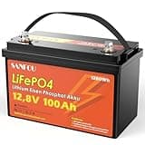 SANFOU 12V100Ah LiFePO4 Batterie, 1280Wh Lithium Akku mit 100A BMS Low Temperature Schutz, 5000-15000 Mal Autobatterien, Unterstützung 4S4P, perfekt als Stromquelle für Wohnmobile Camping