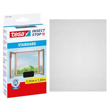 tesa Insect Stop Standard Fliegengitter für Fenster - Insektenschutz zuschneidbar - Mückenschutz ohne Bohren - 1 x Fliegen Netz - 110 cm x 130 cm - Anthrazit