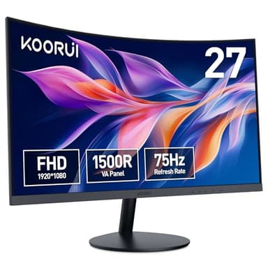KOORUI Curved Monitor - 27 Zoll FHD Curved Computer Monitor, VA-Panel, 75Hz, Krümmung 1500R, Neigungsverstellung, Augenpflege, HDMI, VGA Gaming Monitor, Schwarz
